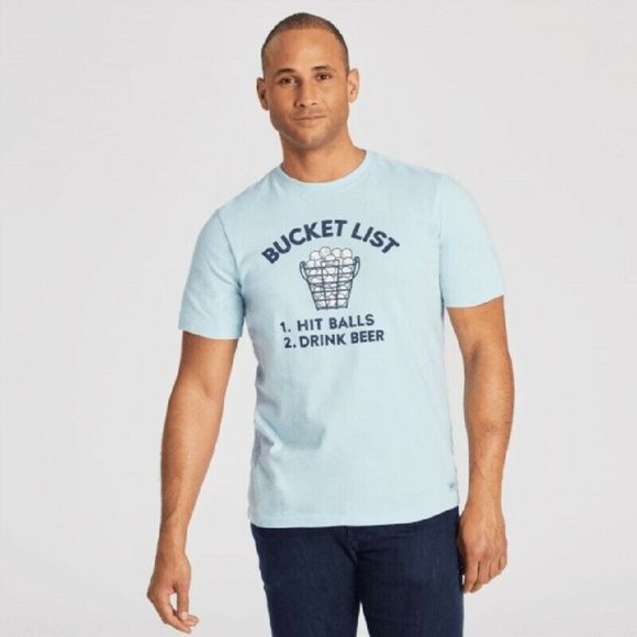Life Is Good Other - NWT Life Is Good Bucket List Crusher T-Shirt Golf Funny Novelty Blue Mens Small